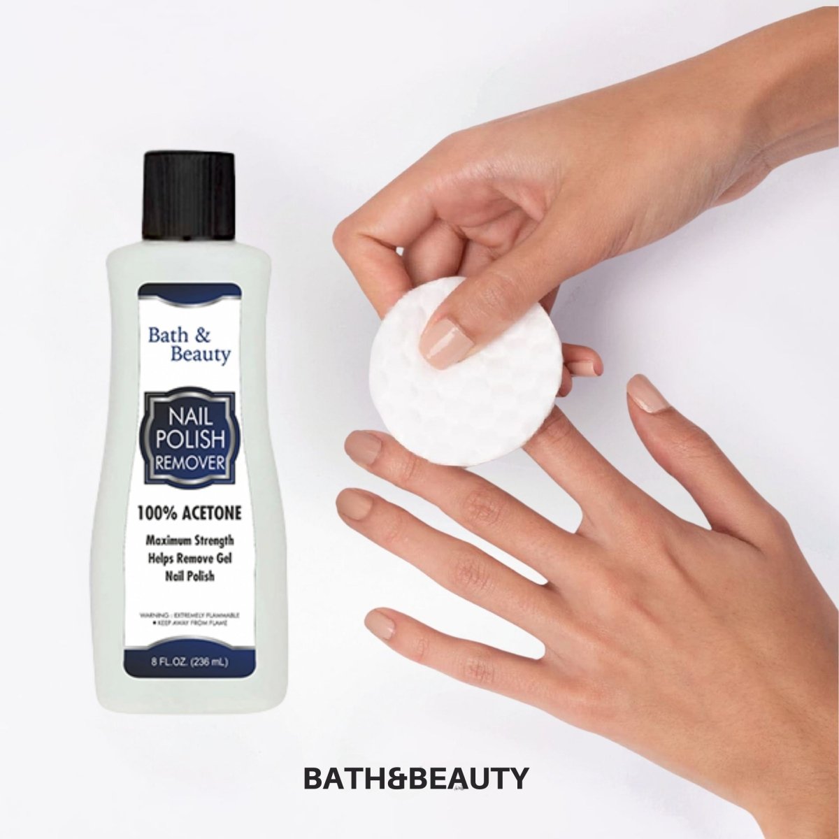 BATH&BEAUTY Bath & Beauty %100 Saf Aseton - Hızlı, Profesyonel Oje Çıkarıcı - Doğal Jel Akrilik Protez Tırnaklar İçin 236 ml - PureVissage